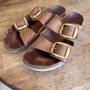 Birkenstock Brown Leather Double-Buckle Slide